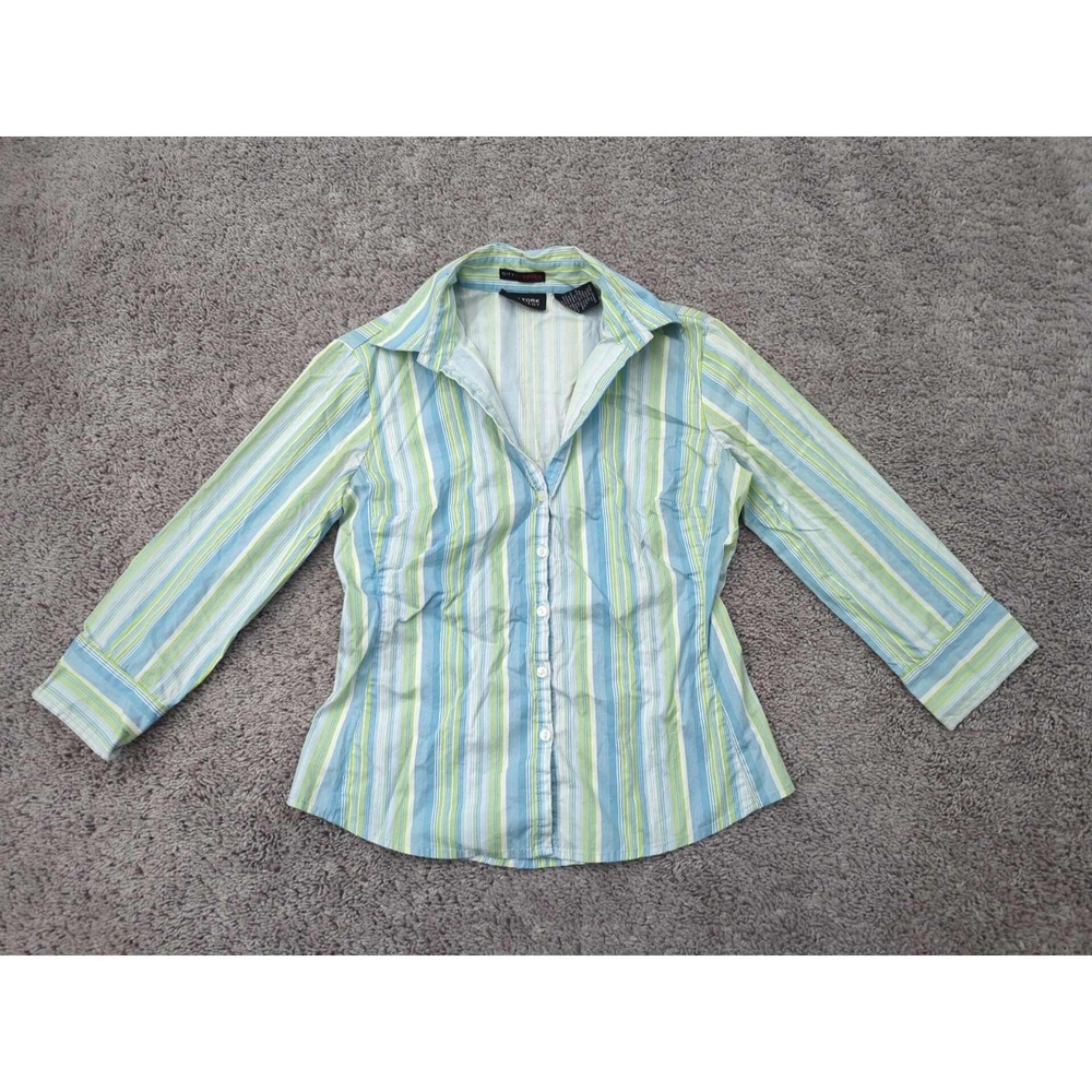 New York & Company Button Down Shirt Womens XS Vertial Stripes Made in Hong Kong